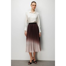 Ekol Kadın Piliseli Renk Geçişli Midi Etek 3954 Kakao