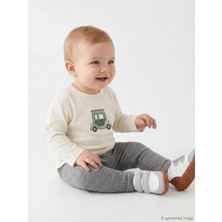 LC Waikiki Lcw Baby Ekru Nakışlı Erkek Bebek Tişört ve Tayt