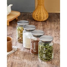 Moda Ozy 4'lü 800ML Paslanmaz Metal Kapaklı Kahve&içecek&bitki Çayı Etiketli Cam Kavanoz(21'li Etiket Hediye)
