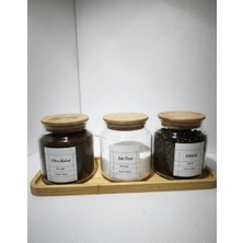 Öz Home Stantlı 3'lü Vakumlu Bambu Kapaklı Cam Kahve Kavanozu 635 ml