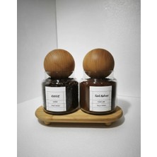 Öz Home Stantlı Ahşap Top Kapaklı 2'li Cam Kahve Kavanozu 635 ml