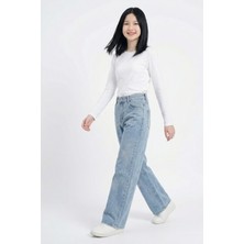 Modanino Kız Çocuk Taş Desenli Yıldız Detaylı-Geniş Paçalı Jean Pantolon 4-15 Yaş 12534