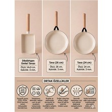 Rivo Home Decor The Mia Cucina Di Mia 3'lü Seramik Tava Seti 24CM 26CM Omlet Indüksiyon Uyumlu
