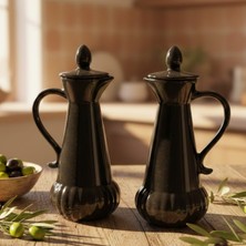 Minole 2'li Seramik Yağdanlık Seti - Kapaklı ve Kulplu Şık Tasarım 2 Adet Yağlık