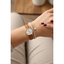 Milabella Siesta Taba Deri Kordonlu Kare Minimal Kadın Kol Saati