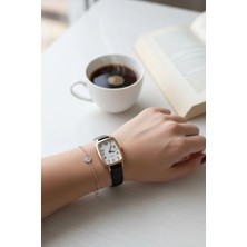 Milabella Rosalind Siyah Kroko Deri Kordonlu Yeşil Dikdörtgen Minimal Kadın Kol Saati