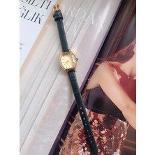 Milabella Genevieve Siyah Kroko Deri Kordonlu Geometrik Minimal Kadın Kol Saati