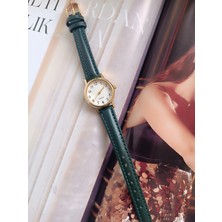 Milabella Ophelia Koyu Yeşil Kroko Deri Kordonlu Yuvarlak Minimal Kadın Kol Saati