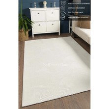 NarStore Home Rölyef Joy Krem Saçaklı Kaymaz Taban Kesme Halı Yolluk