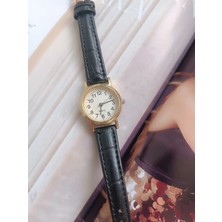 Milabella Marcelline Siyah Kroko Deri Kordonlu Yeşil Yuvarlak Minimal Kadın Kol Saati