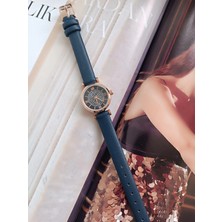 Milabella Persophone Lacivert Cilt Deri Kordonlu Taşlı Yuvarlak Minimal Kadın Kol Saati