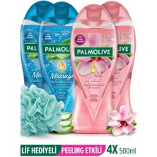 Palmolive 500 ml 4'lü Peeling Etkili Duş Jeli Seti + Duş Lifi Hediye