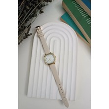 Milabella Jade Krem Retro Deri Kordonlu Kare Minimal Kadın Kol Saati