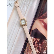 Milabella Lavinia Krem Cilt Deri Kordonlu Kare Minimal Kadın Kol Saati