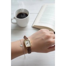 Milabella Rosalind Kahve Yılan Deri Kordonlu Yeşil Dikdörtgen Minimal Kadın Kol Saati