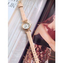 Milabella Arebella Krem Kroko Deri Kordonlu Elips Minimal Kadın Kol Saati