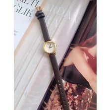 Milabella Celestia Kahve Deri Kordonlu Yeşil Yuvarlak Minimal Kadın Kol Saati