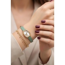 Milabella Octea Mint Yeşili Deri Kordonlu Kare Minimal Kadın Kol Saati