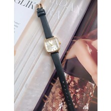 Milabella Lavinia Siyah Cilt Deri Kordonlu Kare Minimal Kadın Kol Saati