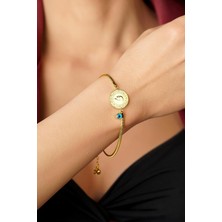 Fiyonk Kuyumculuk 22 Ayar Yatırımlık Yeni Çeyrekli 14 Ayar Altın İtalyan Zincirli Bileklik l Nazar Boncuklu