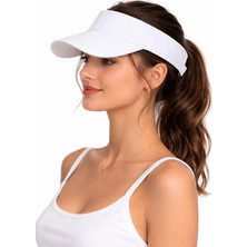 Beyaz Kadın Spor Vizör Şapka Yazlık Güneşlik Ayarlanabilir Açık Üst Plaj Tenis Koşu Şapkası