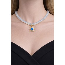 Aurevyn Design Doğal Taş Güneş Kolye Opal Taşı Mavi Güneş Kolye