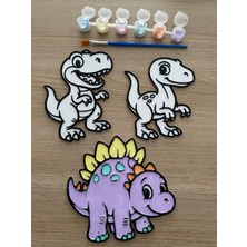 PicStory 3'lü Dinozor Boyama Seti - 6 Renk Boya & Fırça Dahil - Eğitici ve Eğlenceli Aktivite Kiti