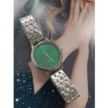 Milabella Nevada Gümüş Rengi Yeşil Kadranlı Taş Detaylı Yuvarlak Kadın Kol Saati