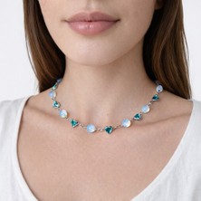 Aurevyn Design Doğal Taşlı Mavi Kalp Desenli Choker Kolye