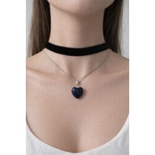 Aurevyn Design Yıldız Taşı Doğal Taş Kalp Figürlü Kolye ve Siyah Choker Seti