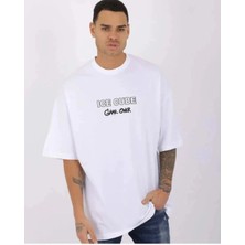 Glam Love Bisiklet Yaka Baskılı Oversize T-Shirt - Beyaz