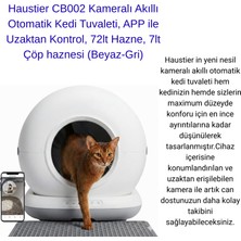 Haustier CB002 Kameralı Akıllı Otomatik Kedi Tuvaleti, App ile Uzaktan Kontrol, 72LT Hazne, 7lt Çöp Haznesi (Beyaz-Gri)