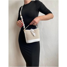 Glemix Alin Keten Beyaz Kontrast Kova Model Kadın Omuz Çantası