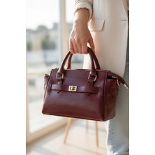 Glemix Harmony Bordo Cilt Önden Kilit Detaylı Kadın El Kol ve Omuz Çantası