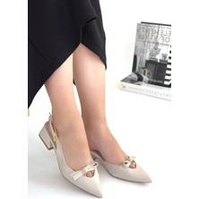 DMR Elegance Rewat Bej Cilt Topuklu Ayakkabı
