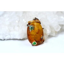 Doğaltaş Damla Kehribar Gümüş Kolye