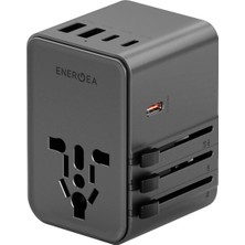 Energea Travelworld Universal GAN70 1 Adet 70W Type C 2 Adet 15W Type C ve 2 Adet 15W USB Çıkışlı Pd Hızlı Şarj Aleti - Siyah