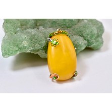 Doğaltaş Damla Kehribar Mine Işlemeli Gümüş Kolye