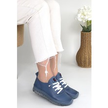 DMR Elegance Jiten Mavi Deri Bağcıklı Spor Ayakkabı