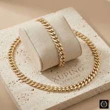 Xuping Jewelry Vıp Seri 14K Gold Renk 316L Çelik Klasik Gurmet Zincir Kolye Bileklik Seti