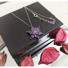 925 Ayar Gümüş Lotus Çiçeği Ametis Taşlı Gümüş Kolye