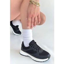 DMR Elegance Slar Siyah Cilt Bağcıklı Spor Ayakkabı