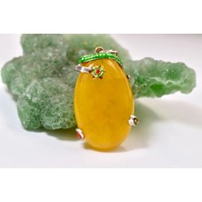 Doğaltaş Damla Kehribar Mine Işlemeli Gümüş Kolye