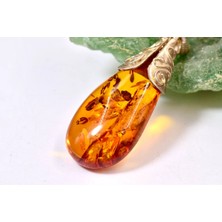 Doğaltaş Damla Kehribar Gümüş Kolye