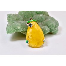 Doğaltaş Damla Kehribar Mine Işlemeli Gümüş Kolye