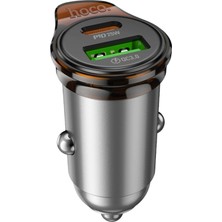 Hoco. NZ16A Rigorous 43W Type-C ve Usb-A Çıkışlı Çift Port Araç Içi Pd Hızlı Şarj Cihazı – Gri