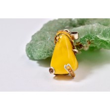 Doğaltaş Damla Kehribar Mine Işlemeli Gümüş Kolye