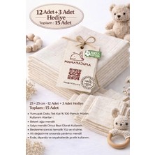 Mamaraduga 12 Adet + 3 Adet Hediye %100 Pamuklu Müslin Bebek Ağız Mendili | Yumuşak & Emici 25 x 25 cm