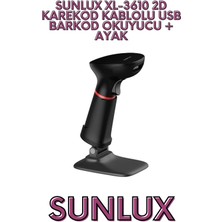 SUNLUX XL-3610 2D KAREKOD KABLOLU USB BARKOD OKUYUCU + AYAK
