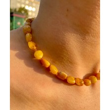 Doğaltaş Damla Kehribar Kısa Kolye (Sertifikalı Özel Seri)